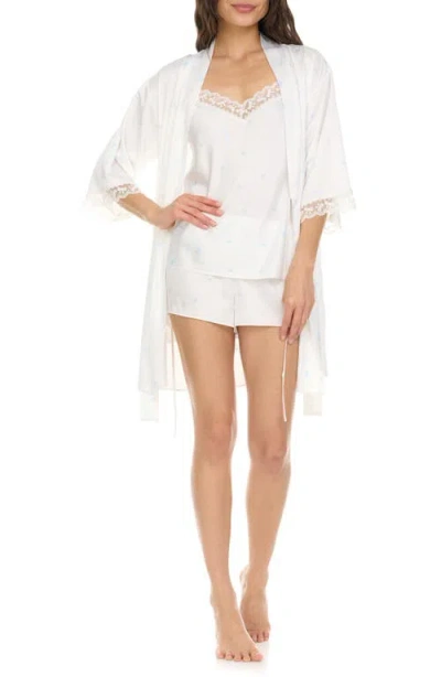 FLORA NIKROOZ FLORA NIKROOZ SABRINA BOW PRINT SATIN SHORT PAJAMAS & ROBE SET