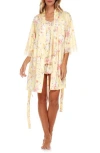 Flora Nikrooz Sabrina Floral Print Satin Short Pajamas & Robe Set