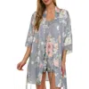 Flora Nikrooz Sabrina Floral Print Satin Short Pajamas & Robe Set In Gray