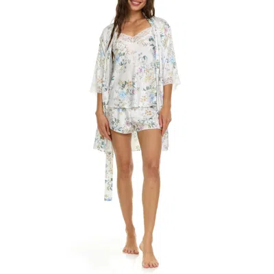 FLORA NIKROOZ FLORA NIKROOZ SABRINA FLORAL PRINT SATIN SHORT PAJAMAS & ROBE SET