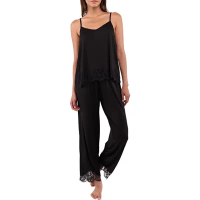 Flora Nikrooz Sarafina Lace Trim Jersey Pajamas In Black