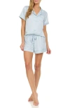 Flora Nikrooz Satin Short Pajamas With Faux Pearl Trim In Ice Flow