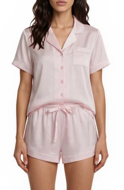 Flora Nikrooz Satin Short Pajamas With Faux Pearl Trim In Pink