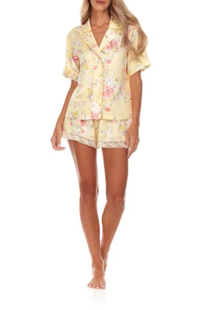 Flora Nikrooz Selena Floral Satin Short Pyjamas In Citrus