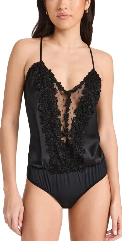 Flora Nikrooz Showstopper Charmeuse Lace Teddy Black