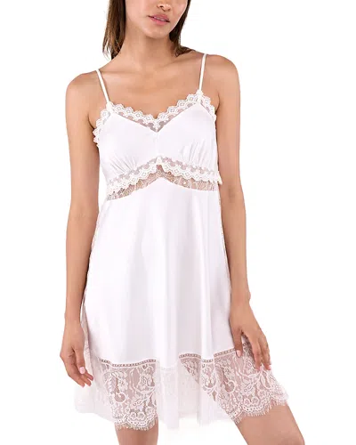 Flora Nikrooz Skyler Lace Trim Satin Chemise In White