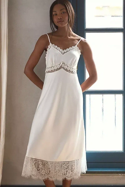 Flora Nikrooz Skyler Lace Trim Satin Gown In White