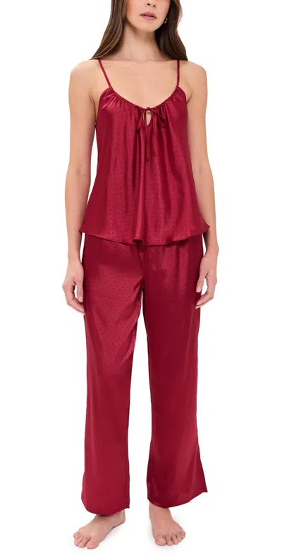 Flora Nikrooz Soild Dot Satin Jacquard Pajama Set Red
