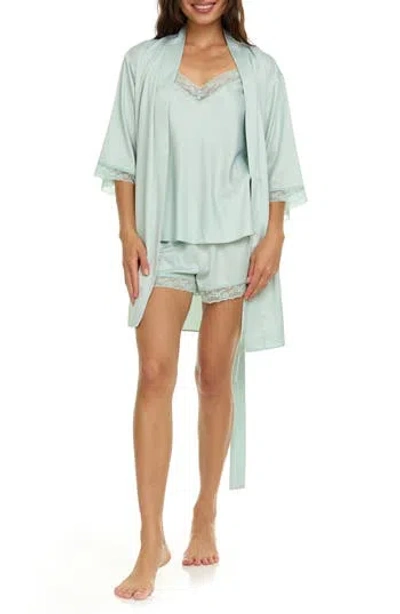 Flora Nikrooz Sonia Satin Charmeuse 3-piece Pajama Set In Blue