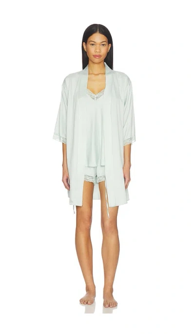 Flora Nikrooz Sonia Travel Set Solid Wrap And Cami Set With Lace In Blue