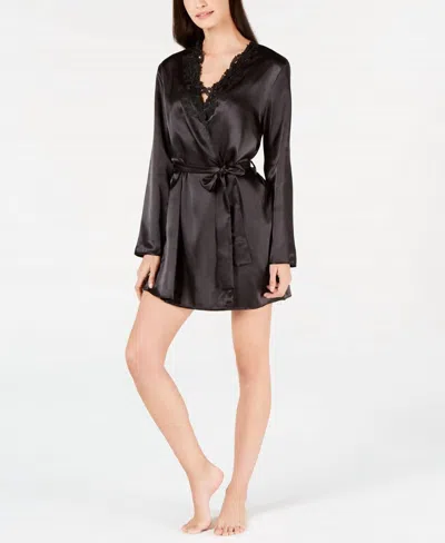 Flora Nikrooz Stella Charmeuse Floral Embroidered Wrap In Black