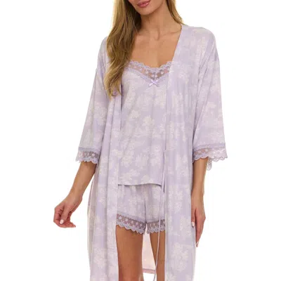 Flora Nikrooz Willa Short Pajamas & Robe Travel Set In Purple