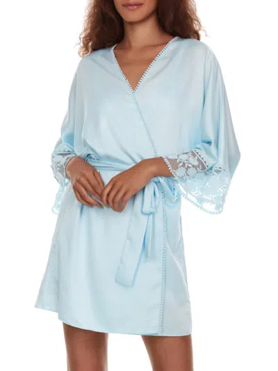 Flora Nikrooz Women's Kylie Charmeuse Lace Robe In Light Blue