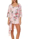 Flora Nikrooz Women's Lotus 3-piece Floral Camisole, Shorts & Robe Set In Pink