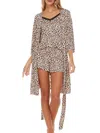 Flora Nikrooz Women's Lotus 3-piece Floral Camisole, Shorts & Robe Set In Tan