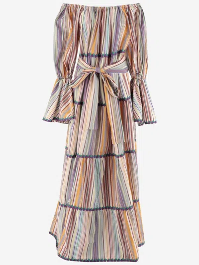 Flora Sardalos Cotton Maxi Dress With Striped Pattern In Neutral