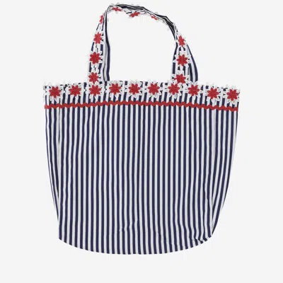 Flora Sardalos Cotton Shoulder Bag With Striped Pattern In Navy