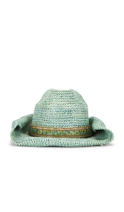 Florabella Skyler Crochet Raffia Cowboy Hat In Green