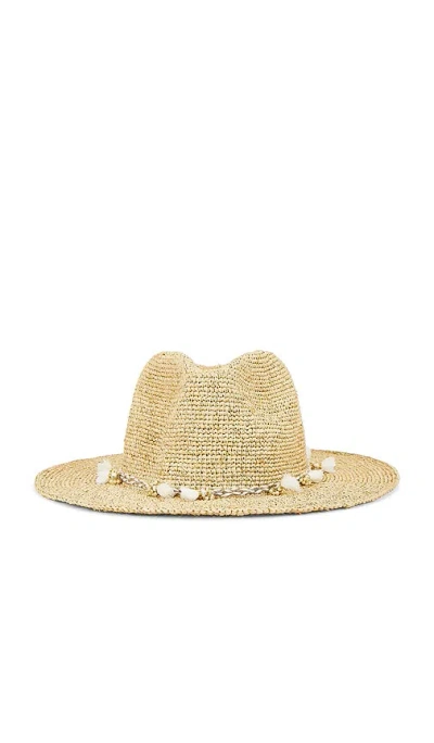 Florabella Taylor Hand Crochet Raffia Sunhat Metallic Cord And Tassel In Neutral