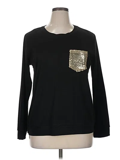 Floral Blooming Long Sleeve Top Black Crew Neck Tops