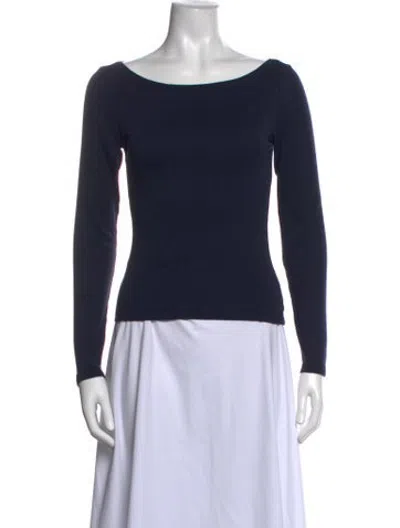 Pre-owned Flore Flore Bateau Neckline Long Sleeve Top In Blue