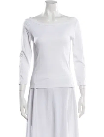 Pre-owned Flore Flore Bateau Neckline Long Sleeve Top In White