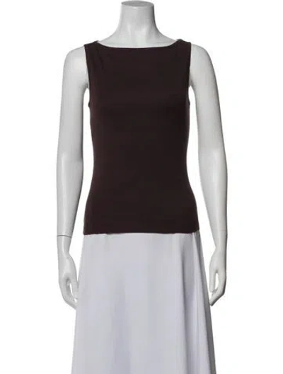 Pre-owned Flore Flore Bateau Neckline Sleeveless Top In Brown