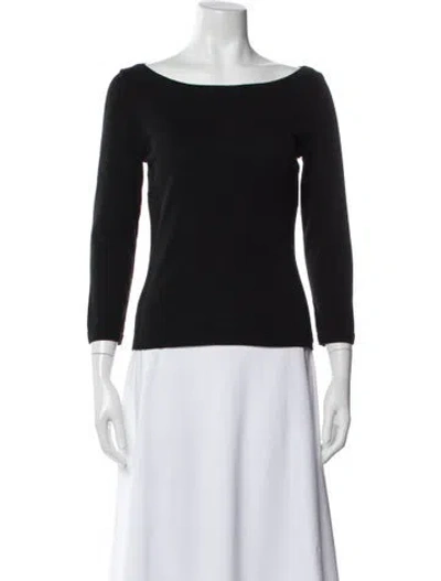 Pre-owned Flore Flore Bateau Neckline Three-quarter Sleeve Top In Black