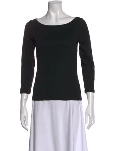 Pre-owned Flore Flore Bateau Neckline Three-quarter Sleeve Top In Black