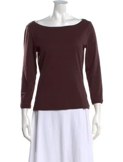Pre-owned Flore Flore Bateau Neckline Three-quarter Sleeve Top In Brown/burgundy