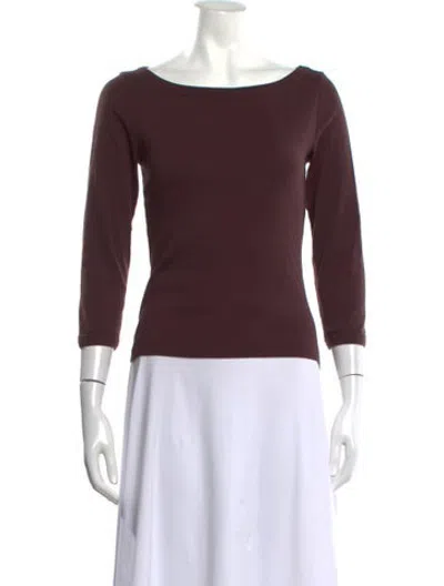 Pre-owned Flore Flore Bateau Neckline Three-quarter Sleeve Top In Burgundy