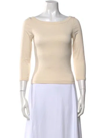 Pre-owned Flore Flore Bateau Neckline Three-quarter Sleeve Top In Neutrals