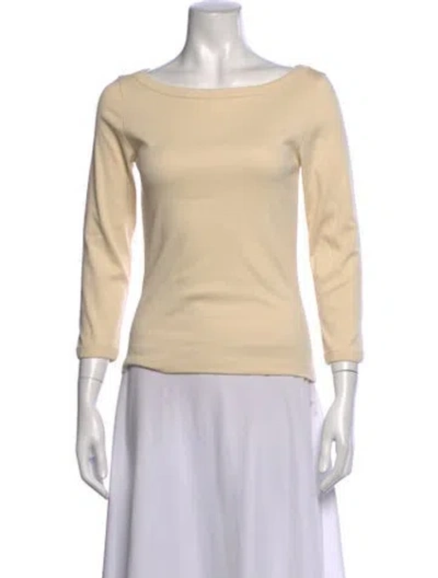Pre-owned Flore Flore Bateau Neckline Three-quarter Sleeve Top In Neutrals