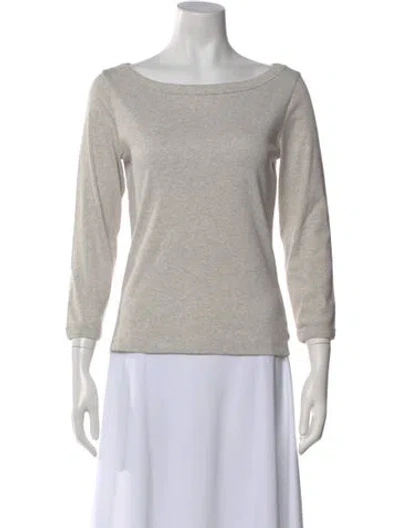 Pre-owned Flore Flore Bateau Neckline Three-quarter Sleeve T-shirt In Gray