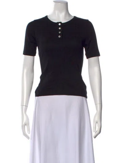 Pre-owned Flore Flore Crew Neck Short Sleeve Button-up Top In Black