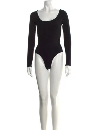 Pre-owned Flore Flore Scoop Neck Long Sleeve Bodysuit In Black