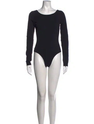 Pre-owned Flore Flore Scoop Neck Long Sleeve Bodysuit In Black