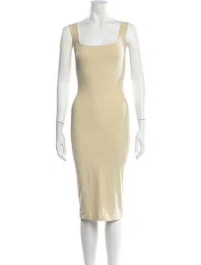 Pre-owned Flore Flore Square Neckline Midi Length Dress In Yellow