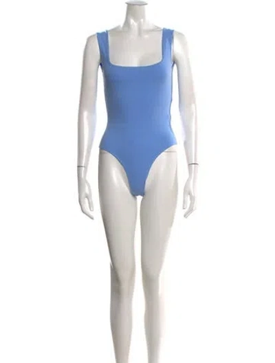 Pre-owned Flore Flore Square Neckline Sleeveless Bodysuit In Blue