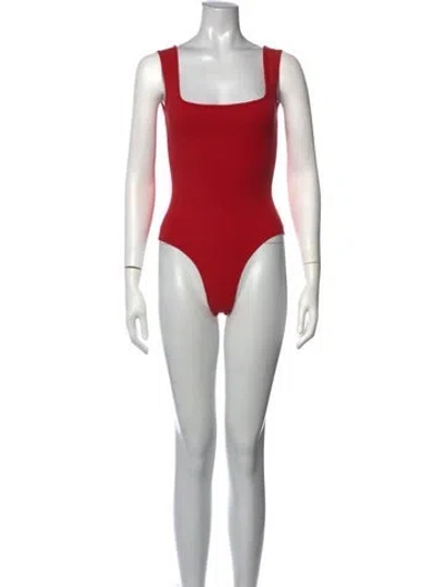 Pre-owned Flore Flore Square Neckline Sleeveless Bodysuit In Red