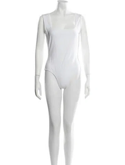 Pre-owned Flore Flore Square Neckline Sleeveless Bodysuit In White