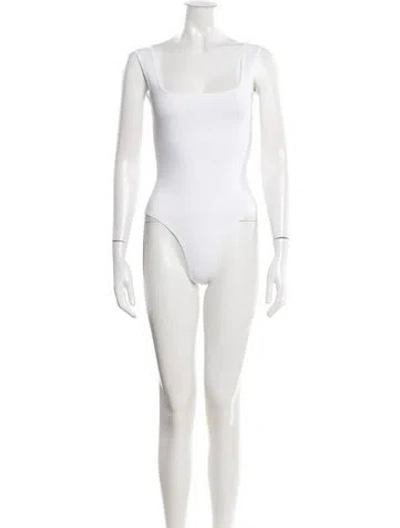 Pre-owned Flore Flore Square Neckline Sleeveless Bodysuit In White