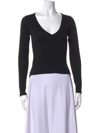 Pre-owned Flore Flore V-neck Long Sleeve Top In Black