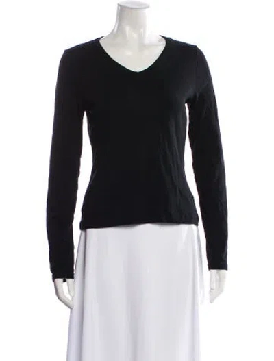 Pre-owned Flore Flore V-neck Long Sleeve T-shirt In Black