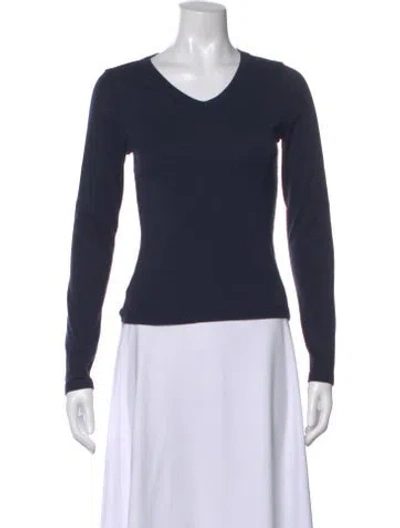 Pre-owned Flore Flore V-neck Long Sleeve T-shirt In Blue