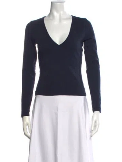 Pre-owned Flore Flore V-neck Long Sleeve T-shirt In Blue