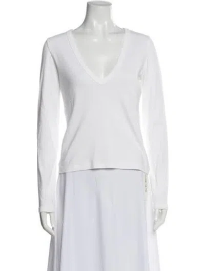 Pre-owned Flore Flore V-neck Long Sleeve T-shirt In White