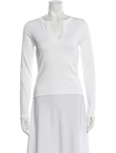 Pre-owned Flore Flore V-neck Long Sleeve T-shirt In White
