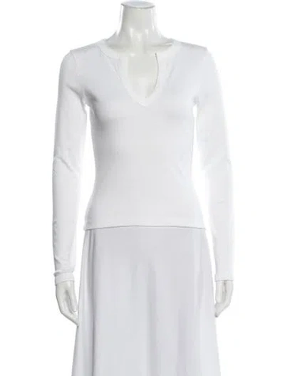 Pre-owned Flore Flore V-neck Long Sleeve T-shirt In White