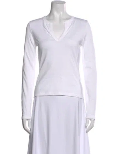 Pre-owned Flore Flore V-neck Long Sleeve T-shirt In White